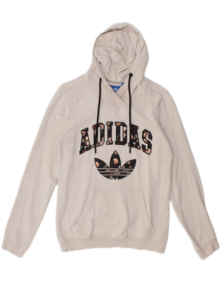 ADIDAS Womens Graphic Hoodie Jumper UK 12 Medium White Vintage Adidas and Second-Hand Adidas from Messina Hembry 