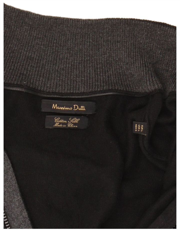 Massimo Dutti Ανδρικό πουλόβερ ζακέτα με φερμουάρ μεγάλο μαύρο βαμβακερό