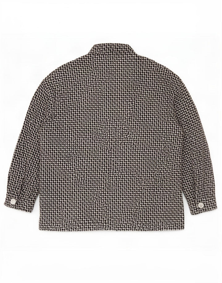 Zara Γυναικείο Oversized Bomber Jacket UK 14 Medium Black Houndstooth Βαμβακερό