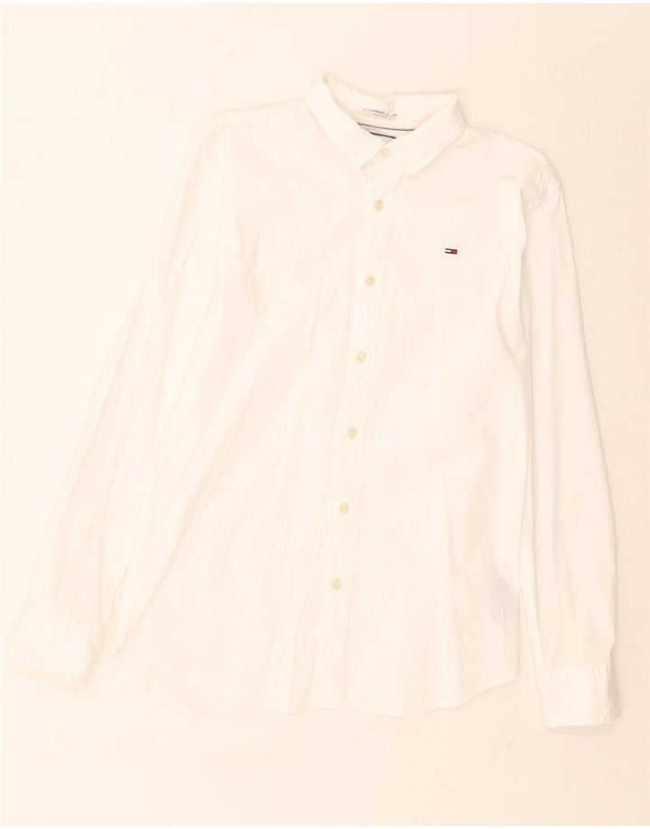 TOMMY HILFIGER Mens Slim Fit Shirt Large White Cotton Vintage Tommy Hilfiger and Second-Hand Tommy Hilfiger from Messina Hembry 
