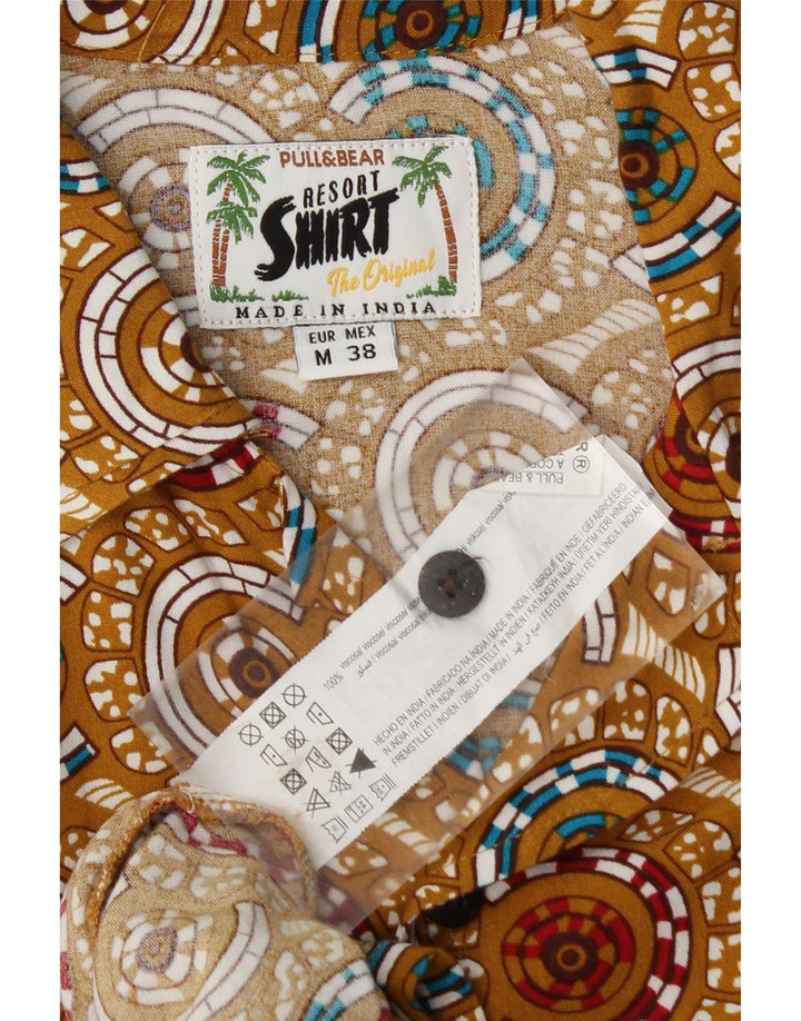 Ανδρικό κοντομάνικο πουκάμισο Pull & Bear, Μεσαία Μπεζ γεωμετρική βισκόζη