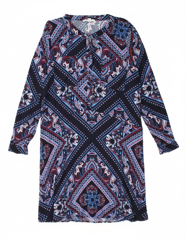 Esprit Γυναικείο μακρυμάνικο φόρεμα A-Line UK 18 XL Navy Blue Paisley Bohemian