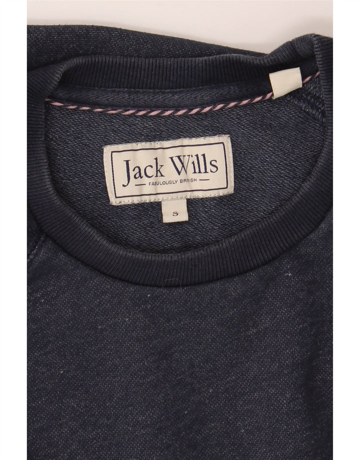 JACK WILLS Mens Graphic Sweatshirt Jumper Small Blue Cotton Vintage Jack Wills and Second-Hand Jack Wills from Messina Hembry 