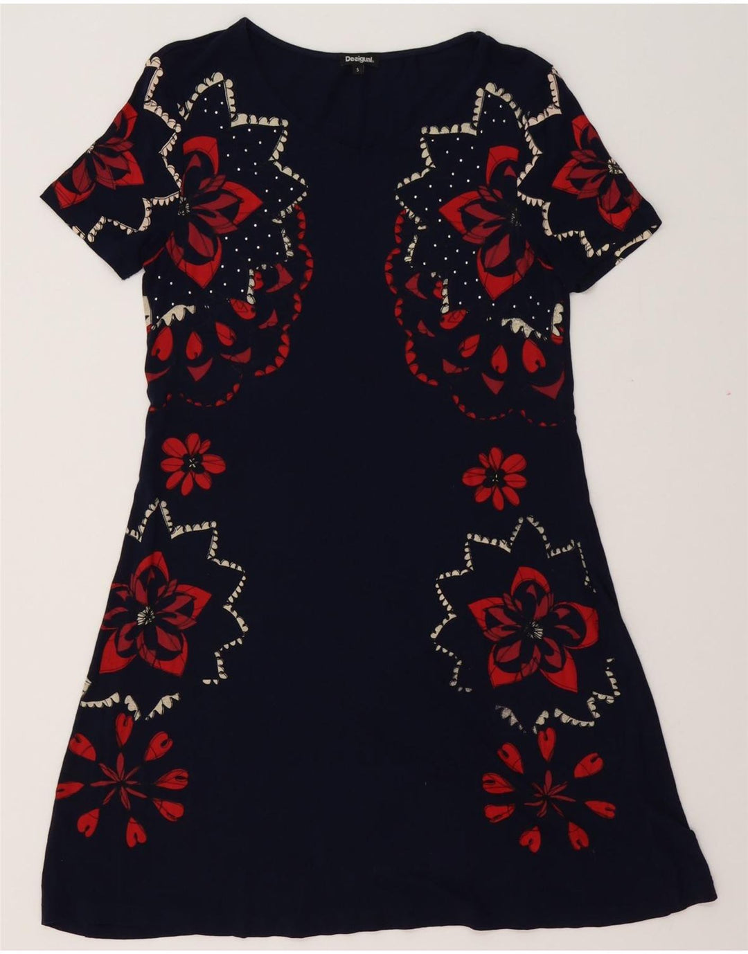 DESIGUAL Γυναικείο γραφικό φόρεμα A-Line UK 10 Small Navy Blue Floral