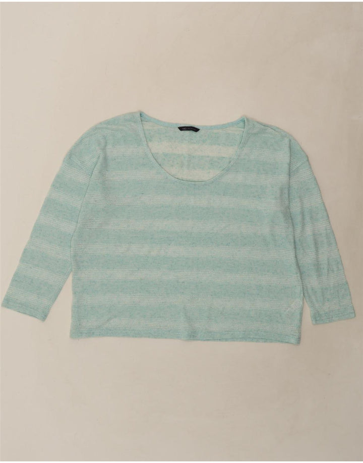 MARKS & SPENCER Womens Oversized Top Long Sleeve UK 18 XL  Green Striped Vintage Marks & Spencer and Second-Hand Marks & Spencer from Messina Hembry 