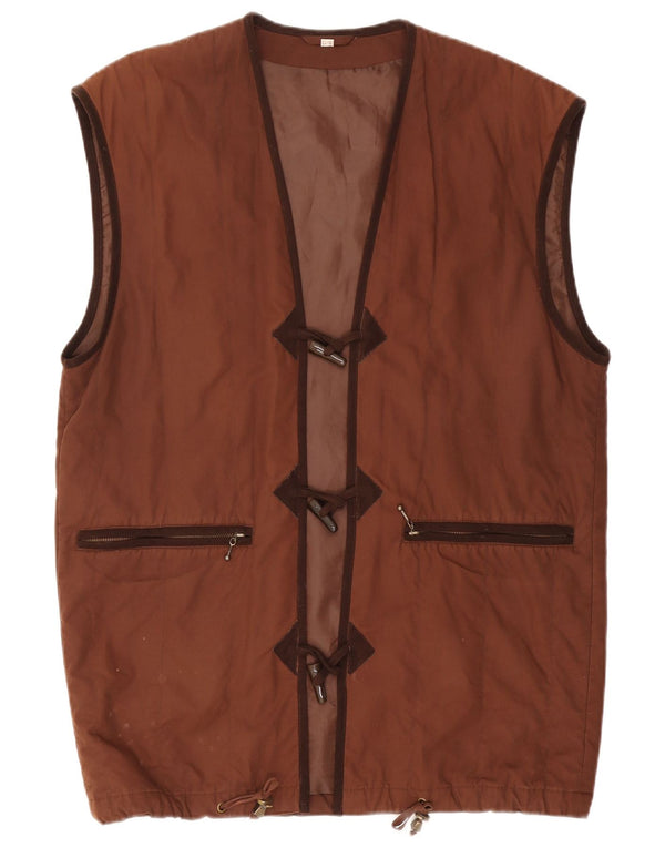 Vintage Γυναικείο Oversized Gilet UK 10 Small Brown Βαμβακερό