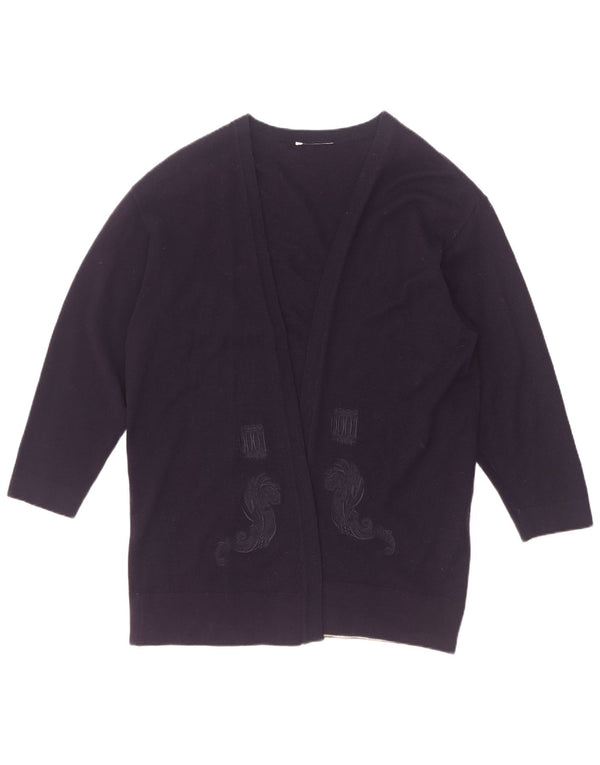 Vintage γυναικείο ανοιχτό πουλόβερ UK 14 Medium Navy Blue Paisley Wool