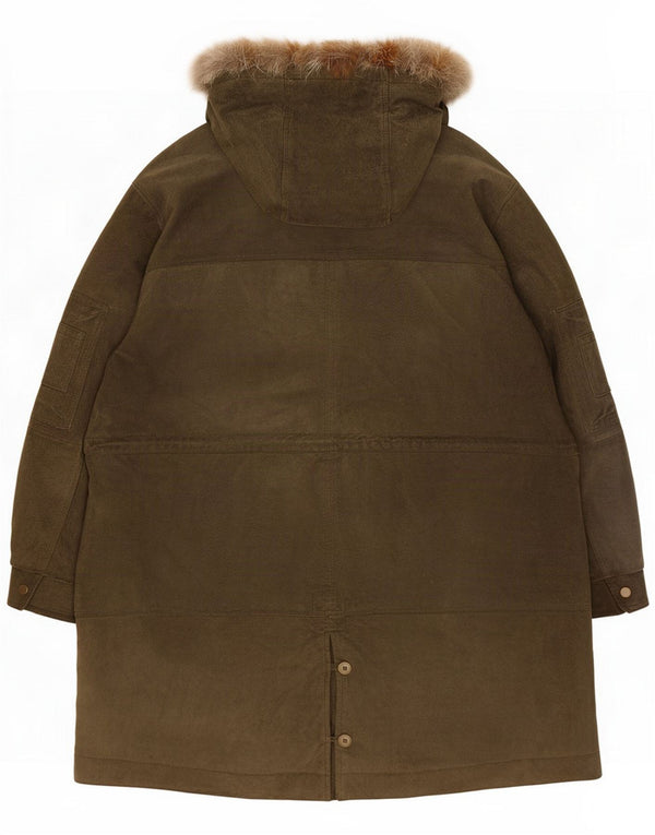 Vintage γυναικείο μπουφάν Parka με κουκούλα UK 24 4XL χακί δέρμα