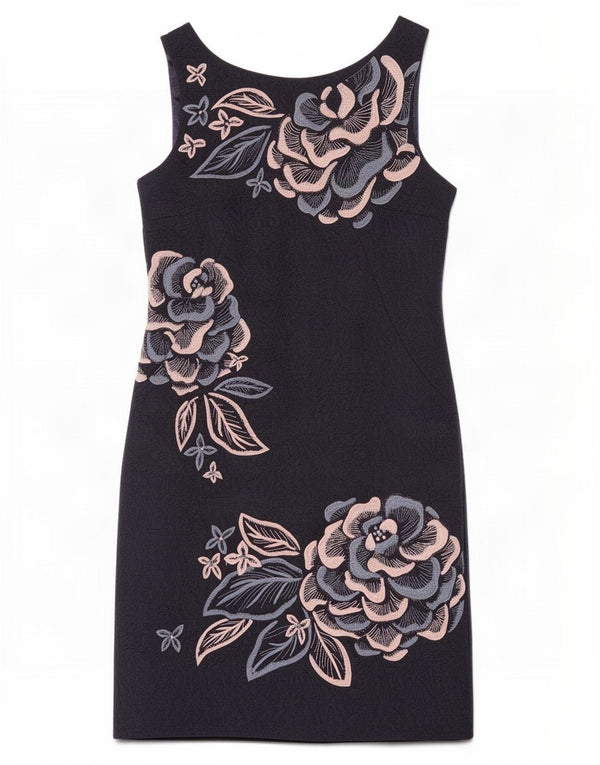 Monsoon Womens Sleeveless Sheath Dress UK 10 Small Navy Blue Floral