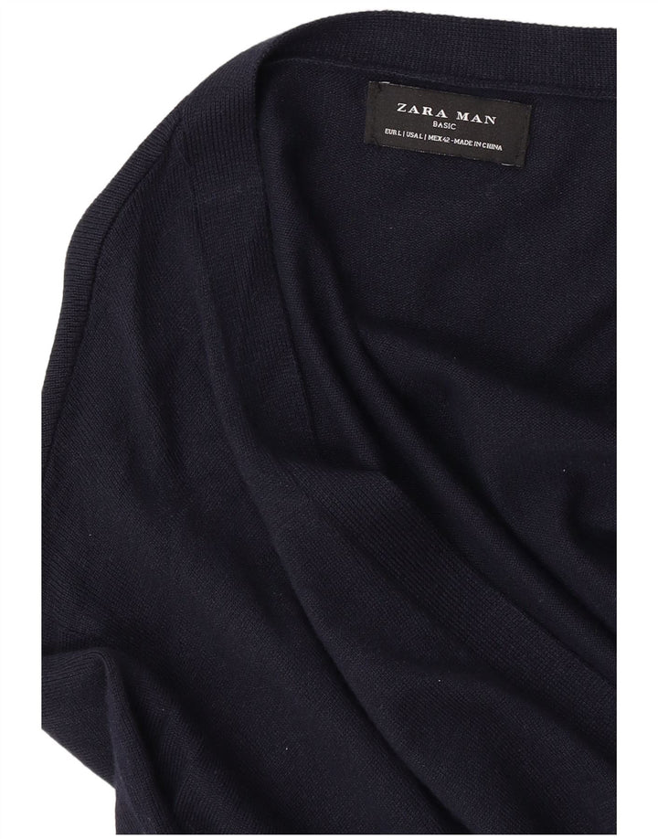 Ανδρικό πουλόβερ Zara Ζακέτα Large Navy Blue