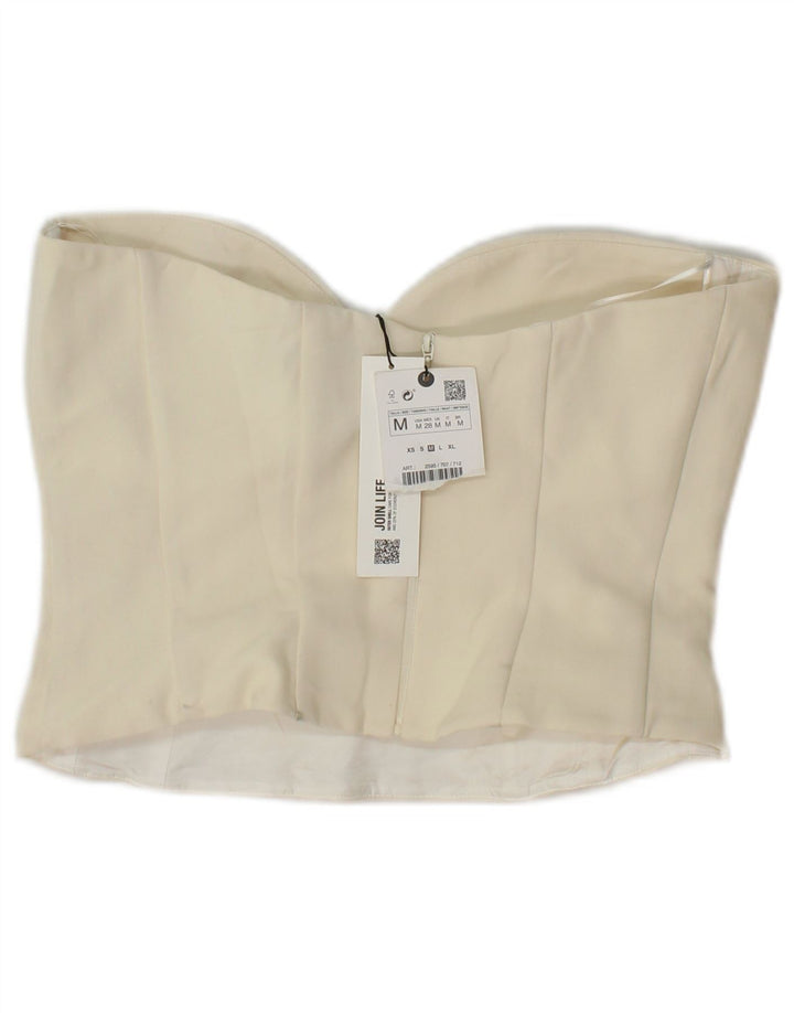 Zara Γυναικείο Κορσέ Στράπλες Τοπ UK 12 Medium Off White Πολυεστέρας