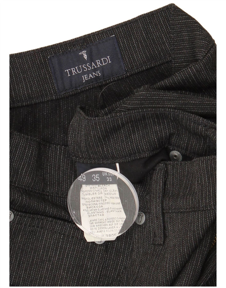 TRUSSARDI Ανδρικό ίσιο καθημερινό παντελόνι W33 L31 Γκρι ρίγες πολυεστέρας