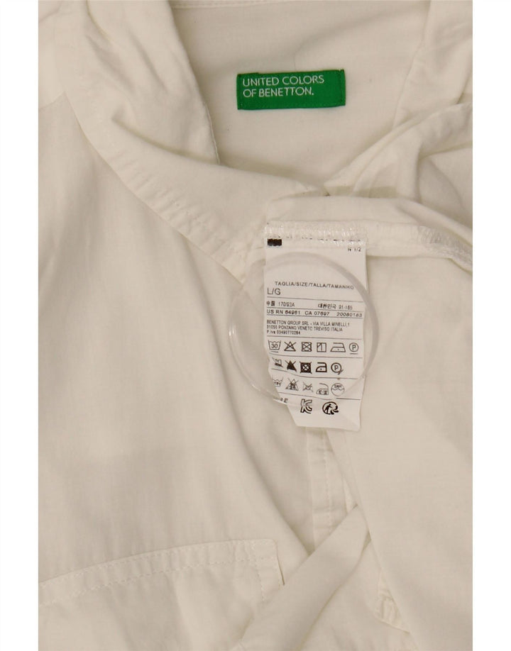 BENETTON Γυναικείο Crop Oversized Πουκάμισο UK 16 μεγάλο λευκό βαμβακερό