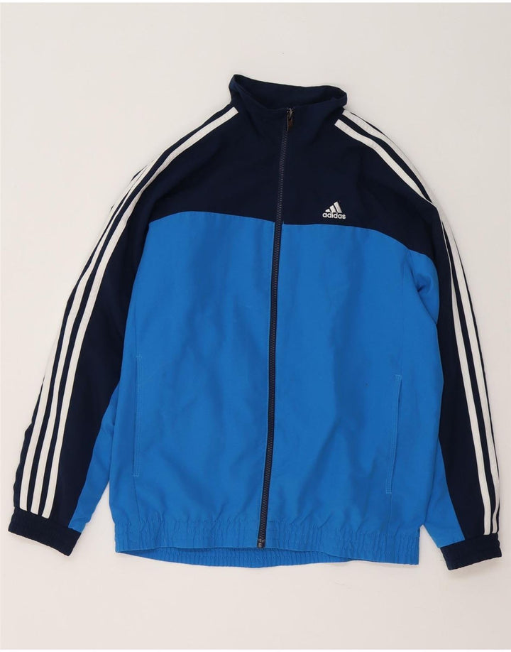 Adidas Boys Climalite Tracksuit Top Jacket 13-14 Years Blue Colourblock