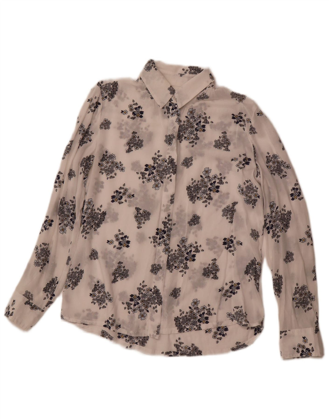 BENETTON Γυναικείο πουκάμισο See Through UK 6 XS White Floral Modal