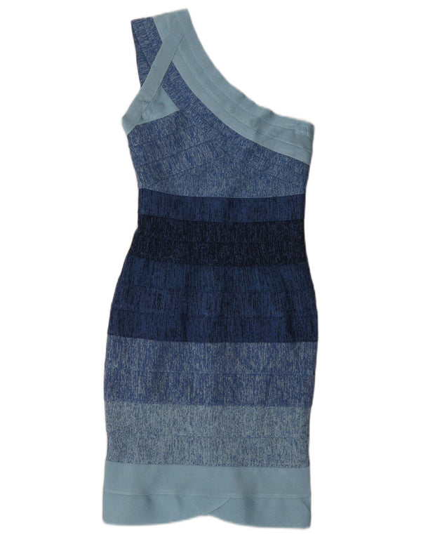 Herve Leger Γυναικείο φόρεμα με έναν ώμο Bodycon UK 4 XS Blue Rayon