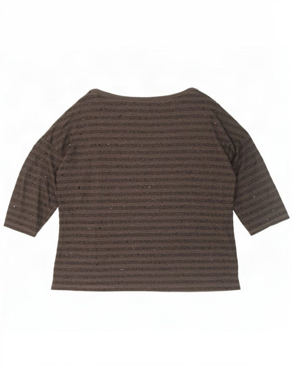 Zara γυναικείο τοπ 3/4 με μανίκια UK 20 2XL γκρι ριγέ πολυεστέρα