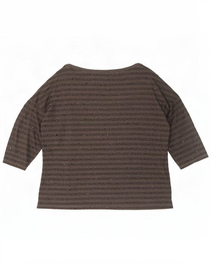Zara γυναικείο τοπ 3/4 με μανίκια UK 20 2XL γκρι ριγέ πολυεστέρα