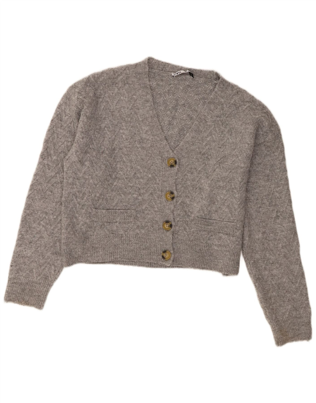Zara Γυναικεία Ζακέτα Crop UK 14 Ακρυλικό μεσαίου γκρι
