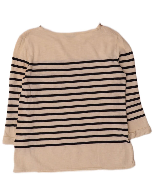 Massimo Dutti γυναικείο τοπ 3/4 μανίκι UK 12, μεσαίο σε ανοιχτό λευκό βαμβακερό ριγέ