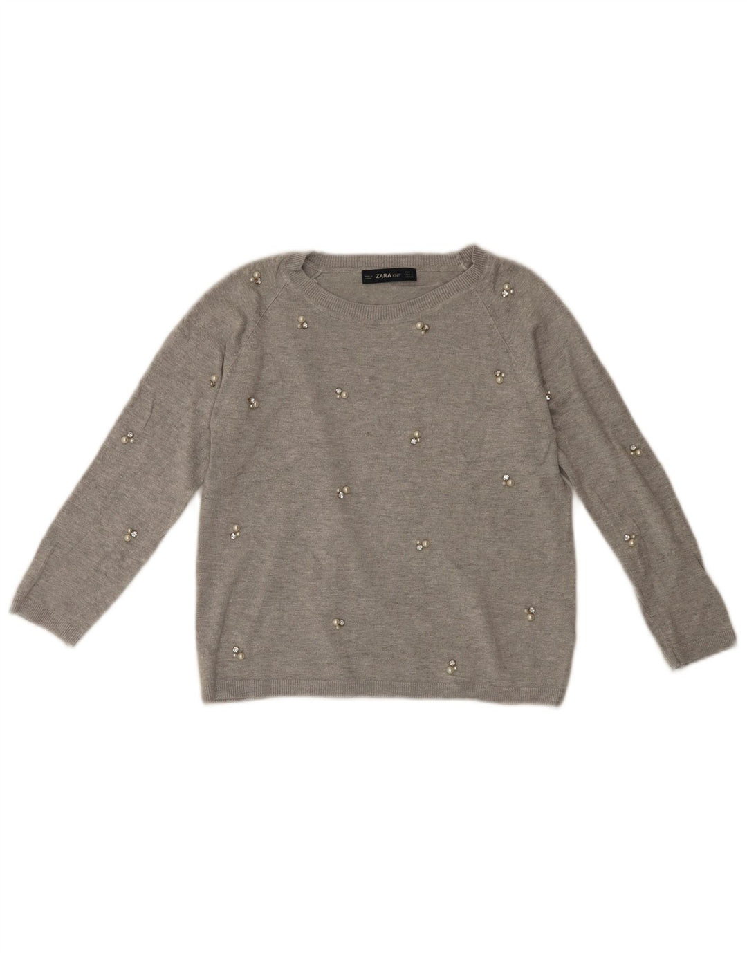 ZARA Γυναικείο 3/4 μανίκι πουλόβερ με λαιμόκοψη UK 10 Small Grey Viscose