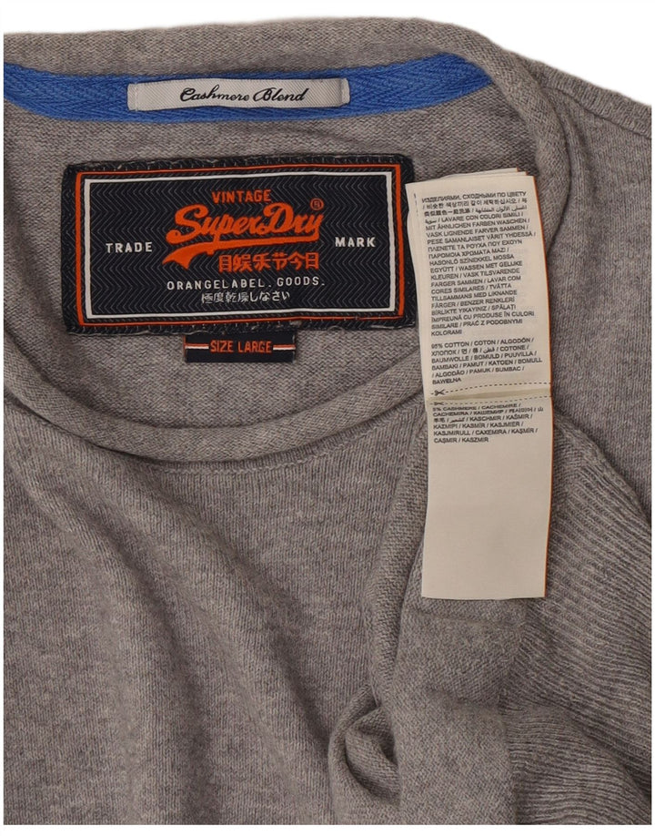 Ανδρικό πουλόβερ με λαιμόκοψη Superdry μεγάλο γκρι βαμβακερό