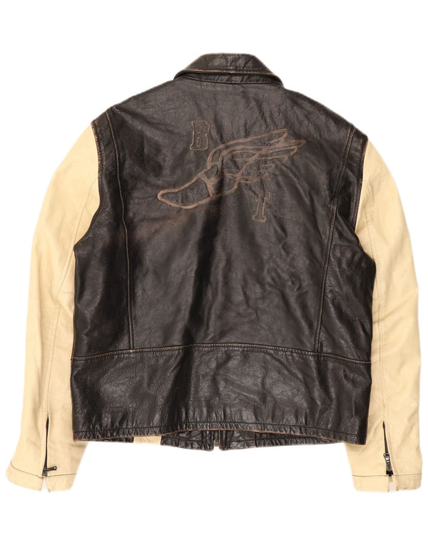 Brogden Ανδρικό Δερμάτινο Μπουφάν UK 42 XL Brown Colourblock