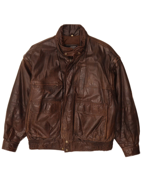 M. Flues Mens Loose Fit Leather Jacket UK 38 Medium Brown Δερμάτινο