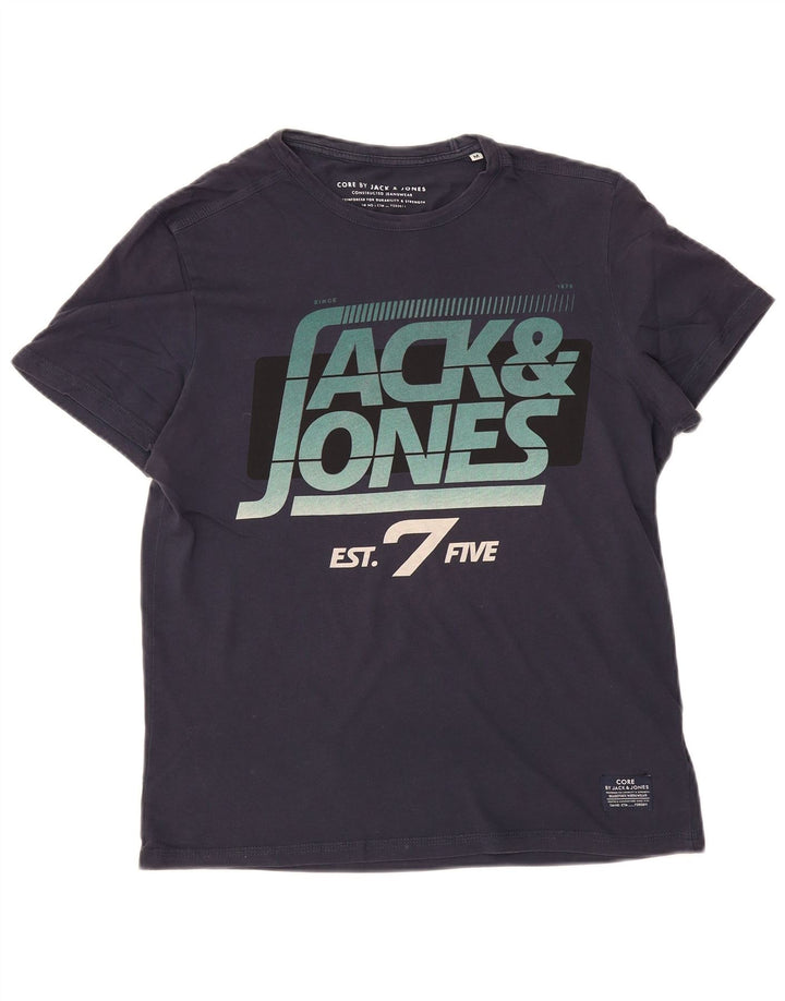 Ανδρικό γραφικό μπλουζάκι JACK & JONES Τοπ μεσαίου μπλε βαμβακερό