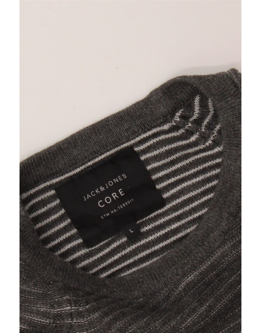 JACK & JONES Ανδρικό πουλόβερ με λαιμόκοψη με μεγάλη γκρι ρίγα