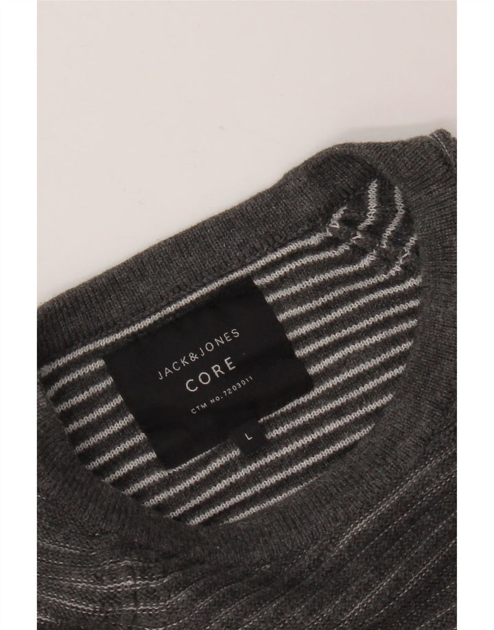 JACK & JONES Ανδρικό πουλόβερ με λαιμόκοψη με μεγάλη γκρι ρίγα
