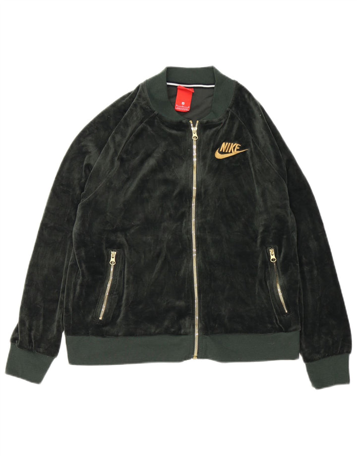 Γυναικεία βελούδινη αθλητική φόρμα Nike Top Jacket UK 14 Μεσαίου πράσινου πολυεστέρα