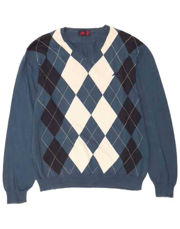 Ανδρικό πουλόβερ KAPPA με V λαιμόκοψη XL Μπλε Argyle/Βαμβακερό Διαμάντι