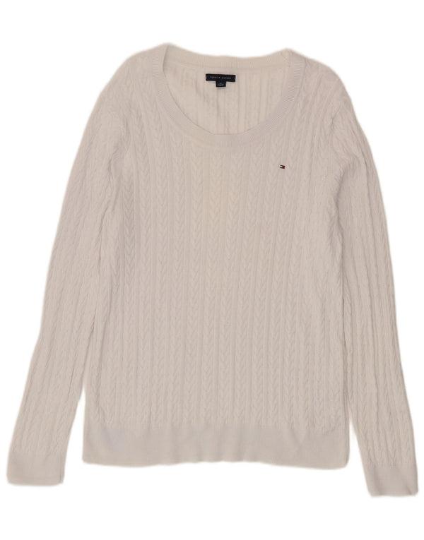Tommy Hilfiger Γυναικείο πουλόβερ με λαιμόκαυστο UK 18 XL λευκό βαμβακερό