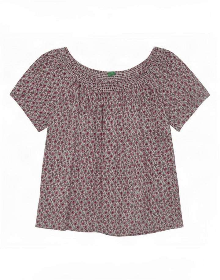 Benetton Γυναικεία Μπλούζα Τοπ UK 16 Μεγάλα Πολύχρωμα Φλοράλ