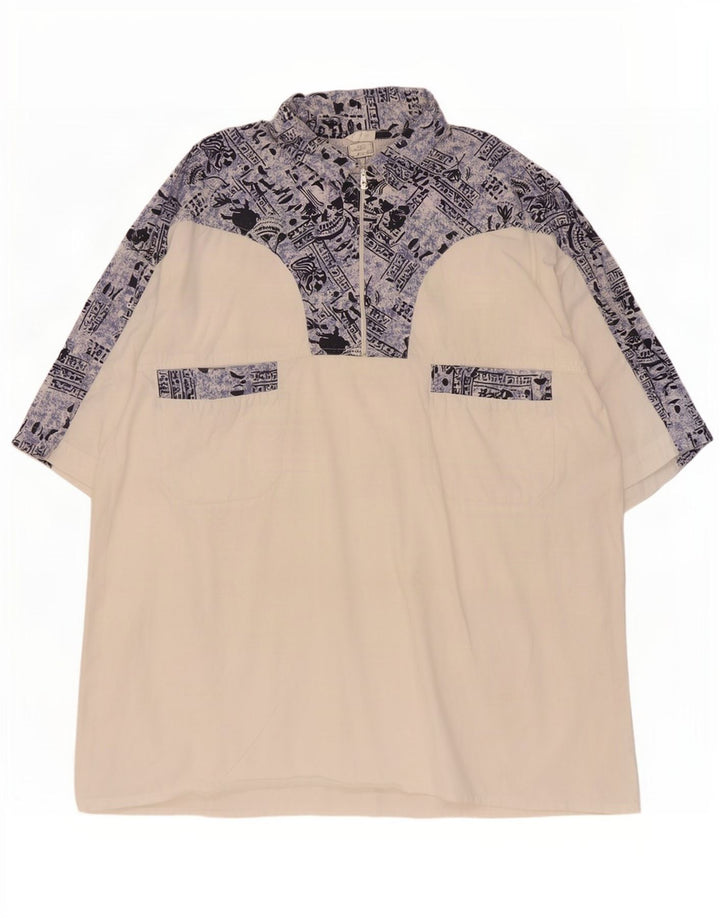 Vintage Ανδρικό Abstract Pattern Πουκάμισο πουλόβερ Μέγεθος 43/44 XL Λευκό