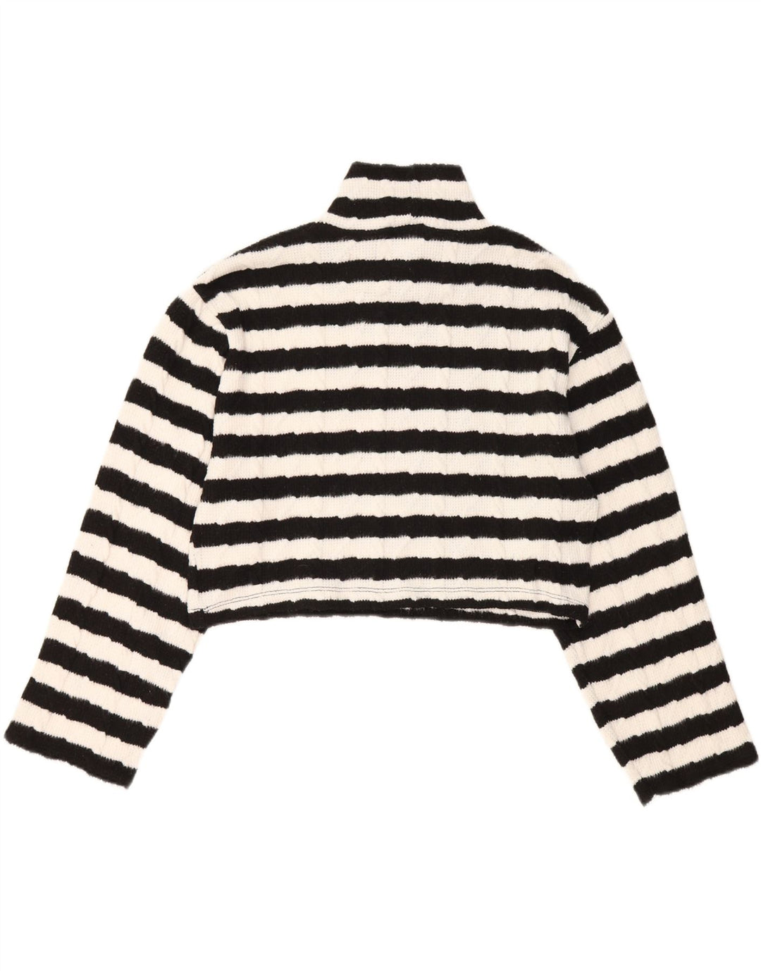 ZARA Womens Crop Turtle Neck Jumper Sweater UK 14 Medium Black Striped Vintage Zara and Second-Hand Zara from Messina Hembry 