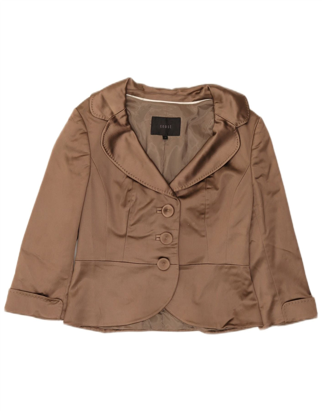 Γυναικείο μπουφάν Coast με 3 κουμπιά 3/4 μανίκια σακάκι UK 10 Small Brown Acetate