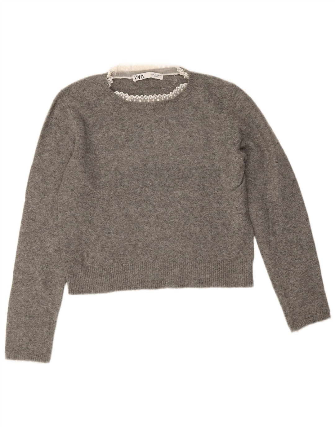 Zara Γυναικείο πουλόβερ με λαιμόκοψη Crop Crop UK 14 Medium Grey