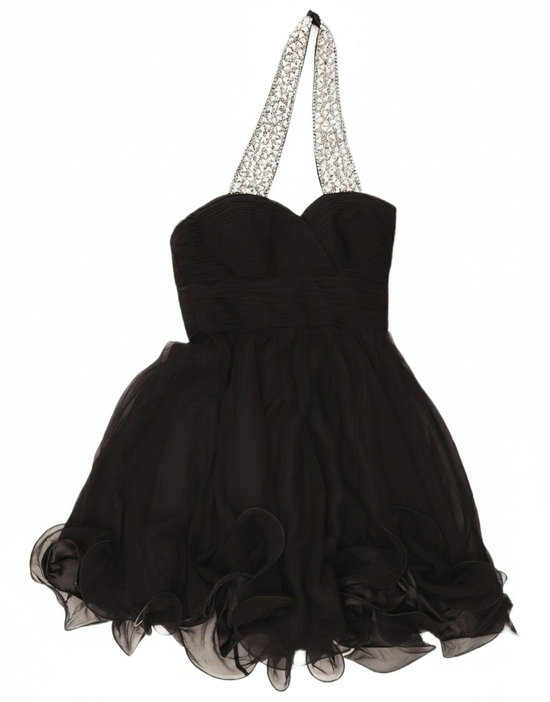 JOVANI Womens Halter Swing Dress US 4 Small Black Silk