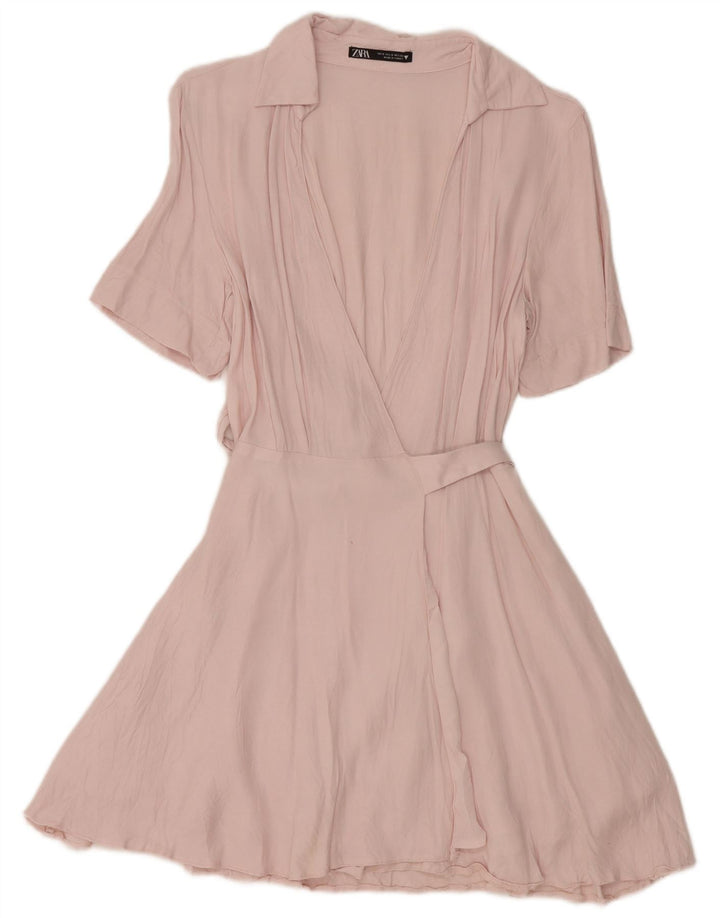 Zara Γυναικείο Wrap φόρεμα UK 10 Small Pink Viscose