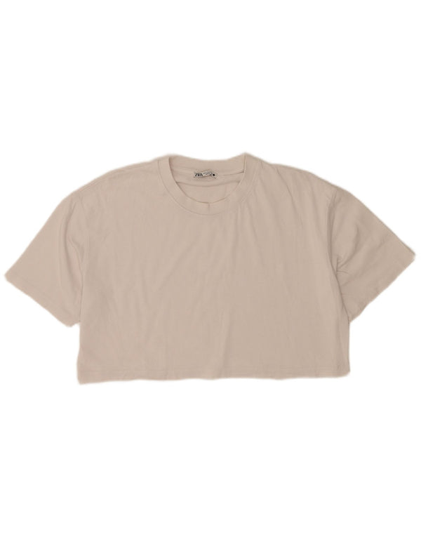 Zara Γυναικείο T-Shirt Crop Oversized Top UK 14 Medium White