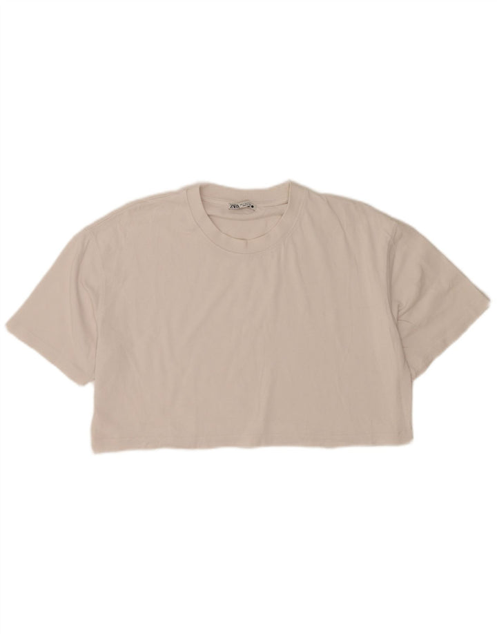 Zara Γυναικείο T-Shirt Crop Oversized Top UK 14 Medium White