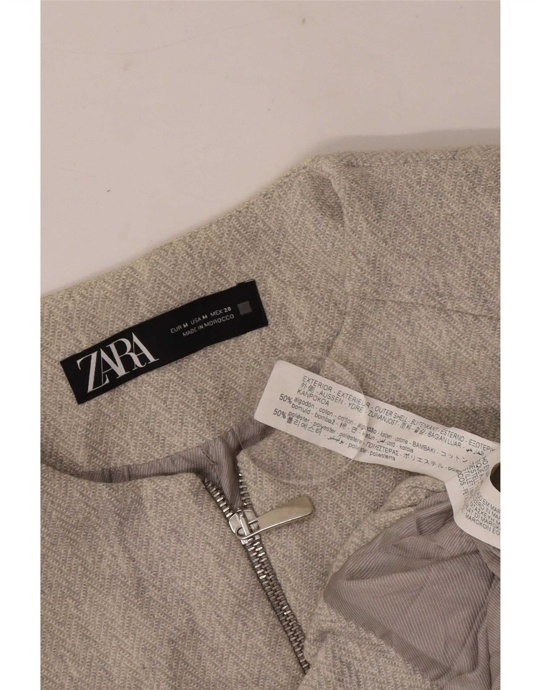 Zara Γυναικείο μπουφάν μπλέιζερ με φερμουάρ UK 12 μεσαίο γκρι βαμβακερό