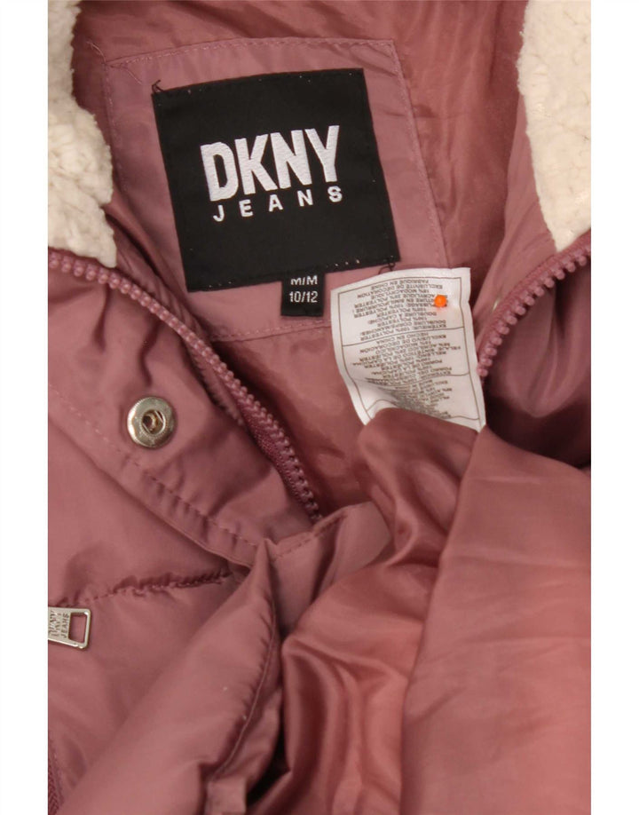 Dkny Girls Hooded Podded Coat 10-11 Years Medium Pink Polyester