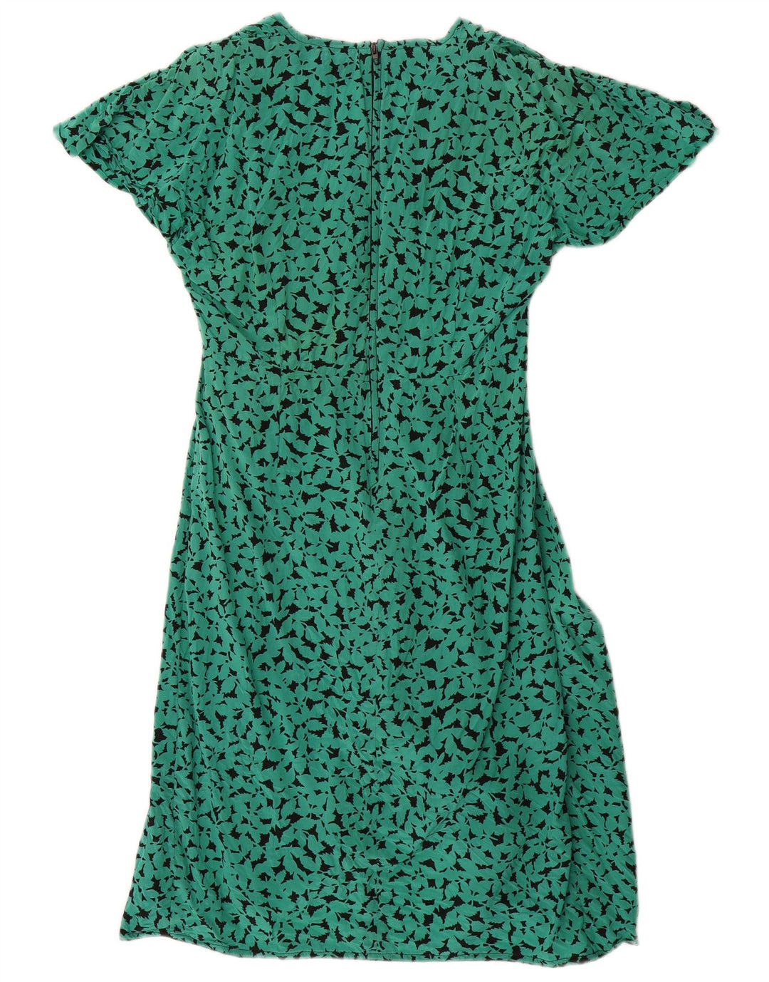 Vintage γυναικείο αφηρημένο φόρεμα A-Line UK 16 Large Green Silk