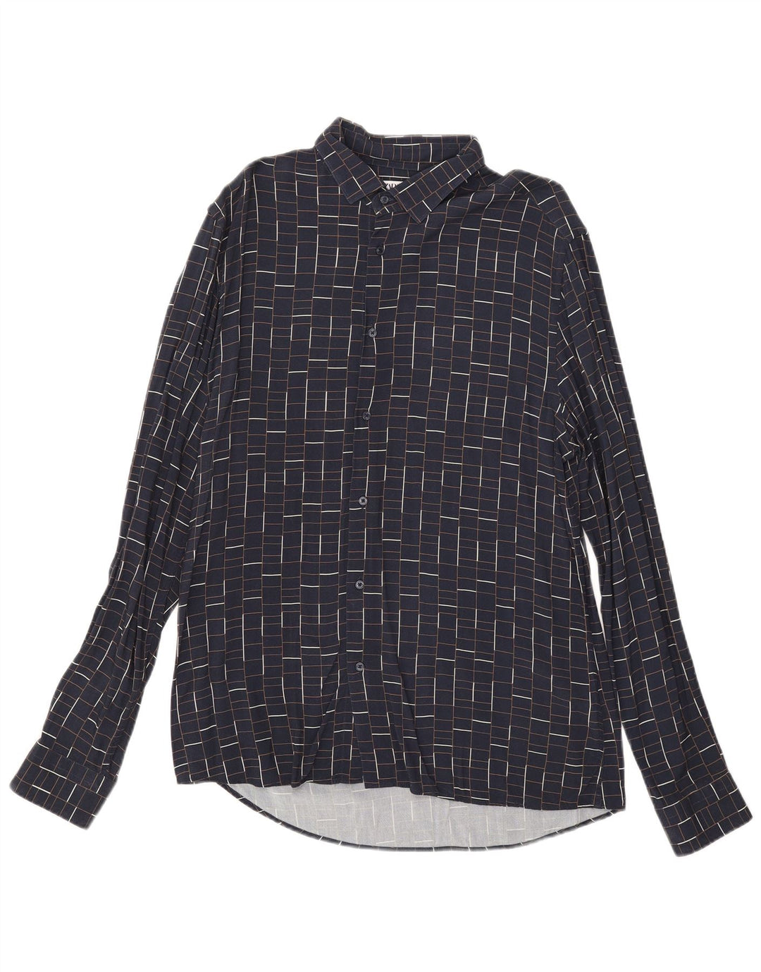 Ανδρικό πουκάμισο Zara Slim Fit Large Navy Blue Check Viscose