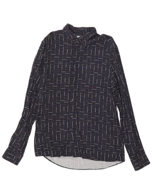 Ανδρικό πουκάμισο Zara Slim Fit Large Navy Blue Check Viscose