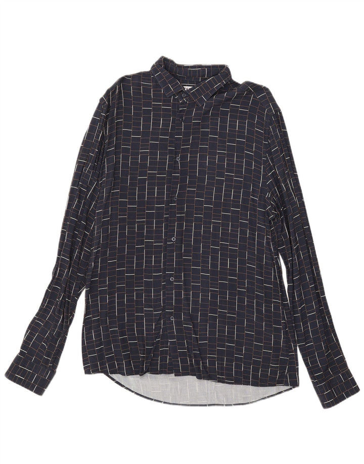 Ανδρικό πουκάμισο Zara Slim Fit Large Navy Blue Check Viscose