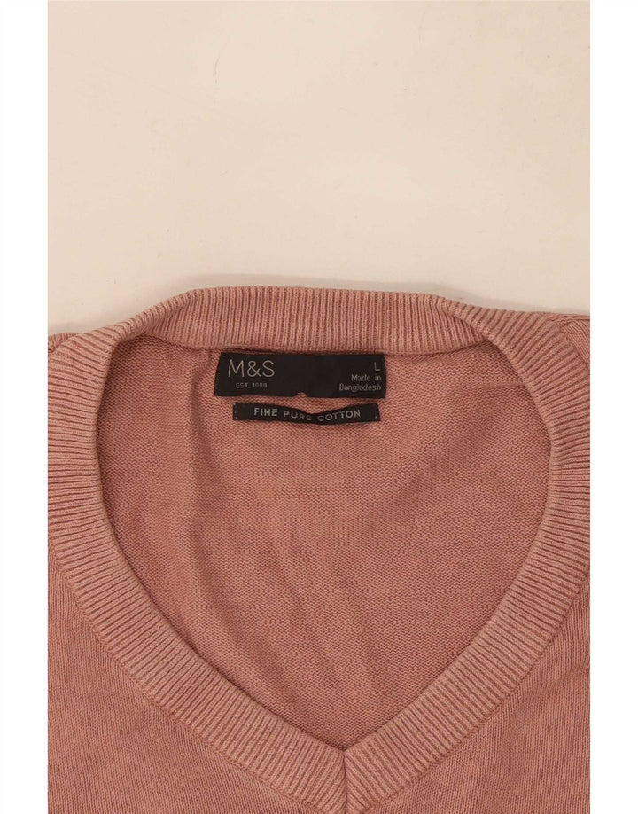 Marks & Spencer Ανδρικό πουλόβερ με λαιμόκοψη με λαιμόκοψη μεγάλο ροζ βαμβακερό